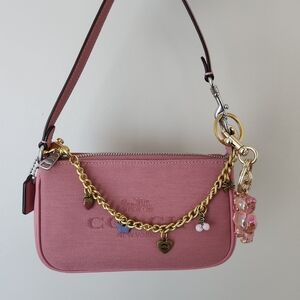 Coach Pink Bag with Gold Chain and Charms